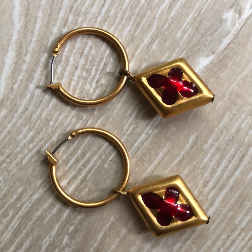 Pierre Cardin gold color hoop earrings with red